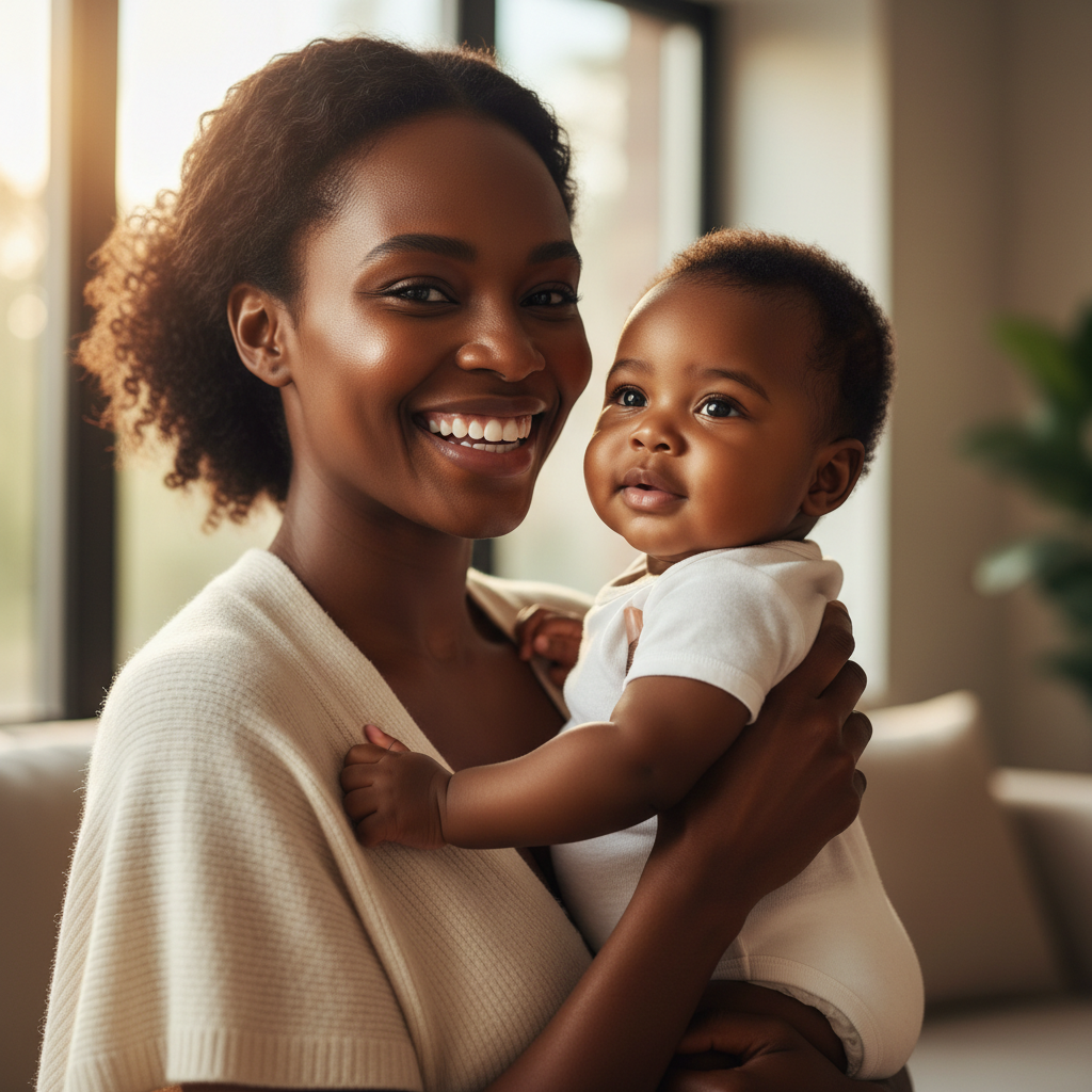 Black woman and baby with moisturized glowing skin